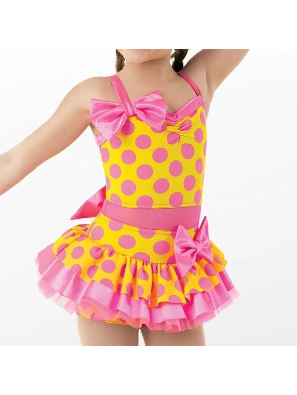 Pink and yellow polka dot bodice with pink bows